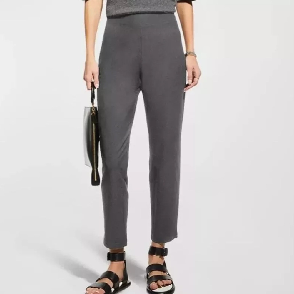 EILEEN FISHER Stretch Crepe High Waist Ankle Pants In Graphite, Size 1X